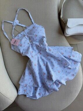 New Women'S Floral Print Back Tie-Back Backless Multi-Tiered Cake Dress
